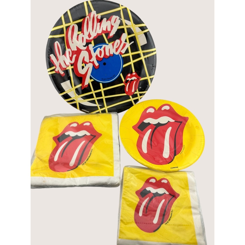 Vintage Rolling Stones Party Set 1983 Plates Napkins Tongue Logo Amscan Rock NOS